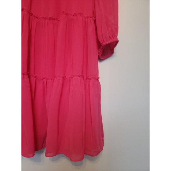 Boohoo Womens 14 Dress Shirred Tiered Detail Smock Bright Pink 3/4 Sleeve NWT - Picture 3 of 6